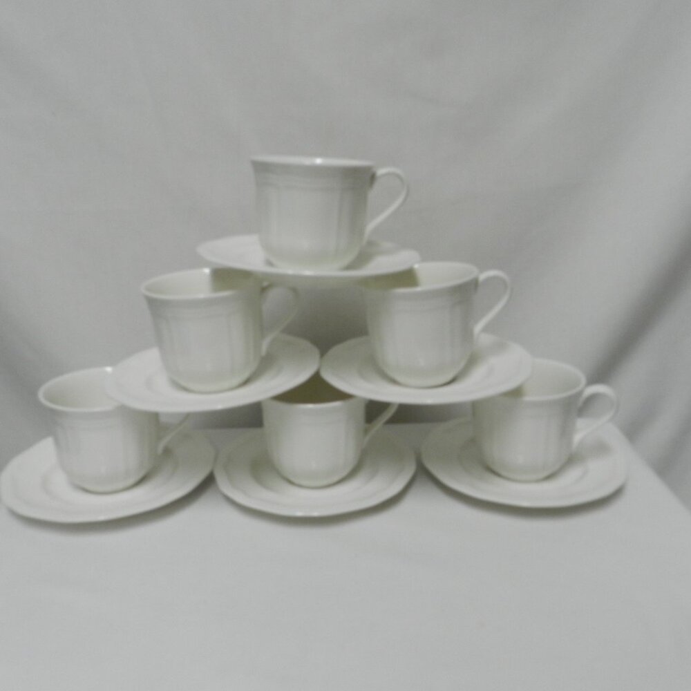 Mikasa Ultima Plus Antique White Cup Saucer Set 7 HK 400 Chip Resistant mug NEW